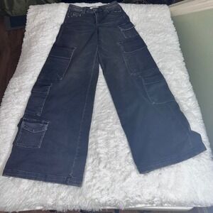 Hidden Jeans Los Angeles Womens Black Cargo Wide Leg Jeans HD3290-CHA Size 25